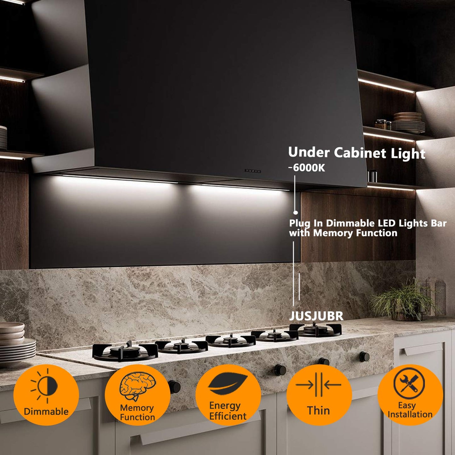 Under Cabinet Light, 12 Inch Plug in LED Closet Light with Memory Function, Cold White 6000K, Super Slim Dimmable Workbench,Under Counter Lights