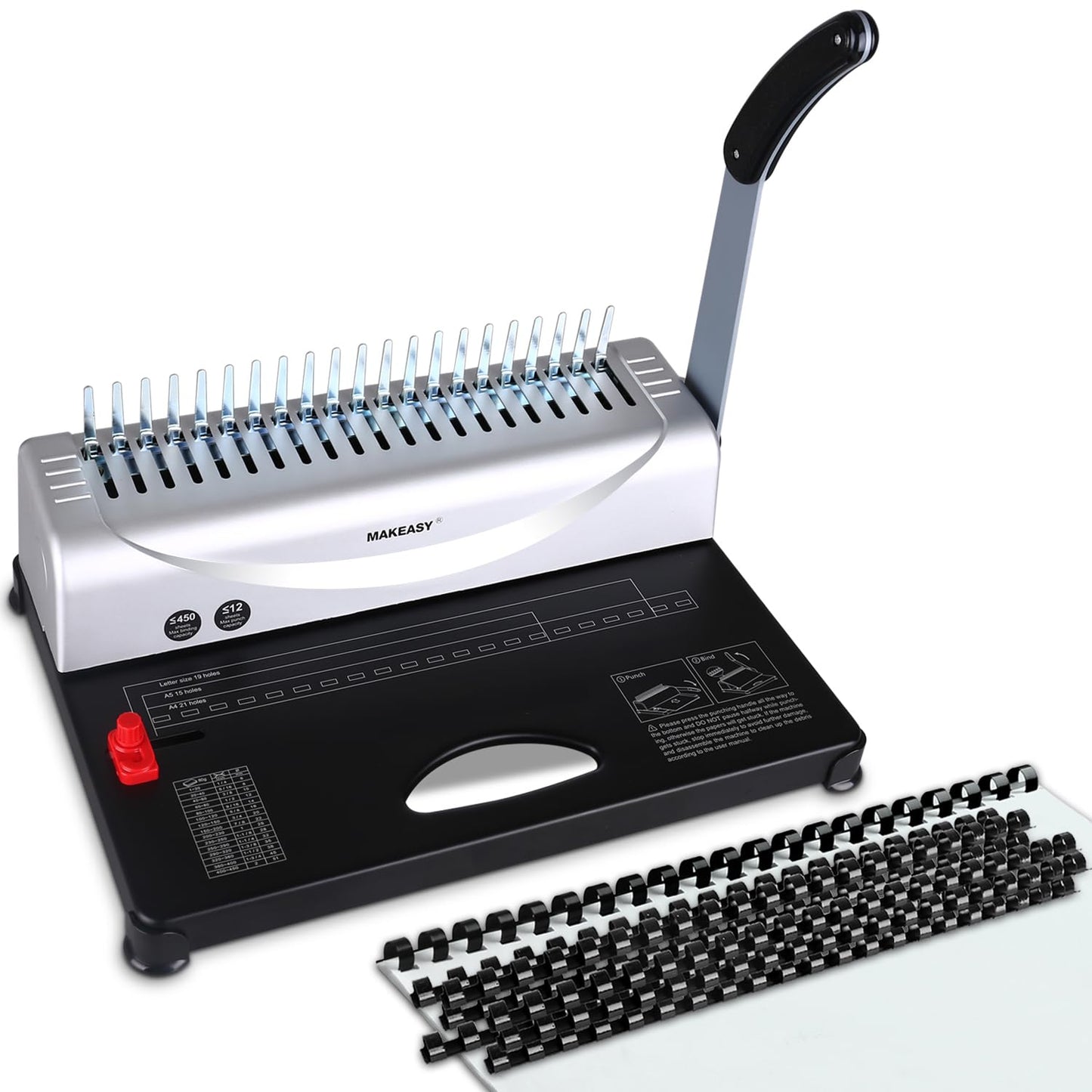 MAKEASY Comb Binding Machine - Punch 12 Sheet, Easy Punch No Jam, Heavy-Duty Metal Build, Book Binder for Office Reports & Home School Projects