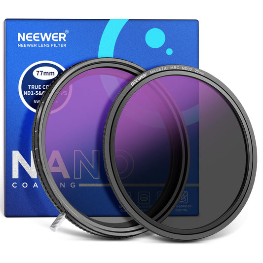 NEEWER HD True Colors 77mm Variable ND Filter ND2-512 (1-9 Stops), VND Filter & Magnetic ND32 Lens Filter, Multi Coated Neutral Density Filter, No