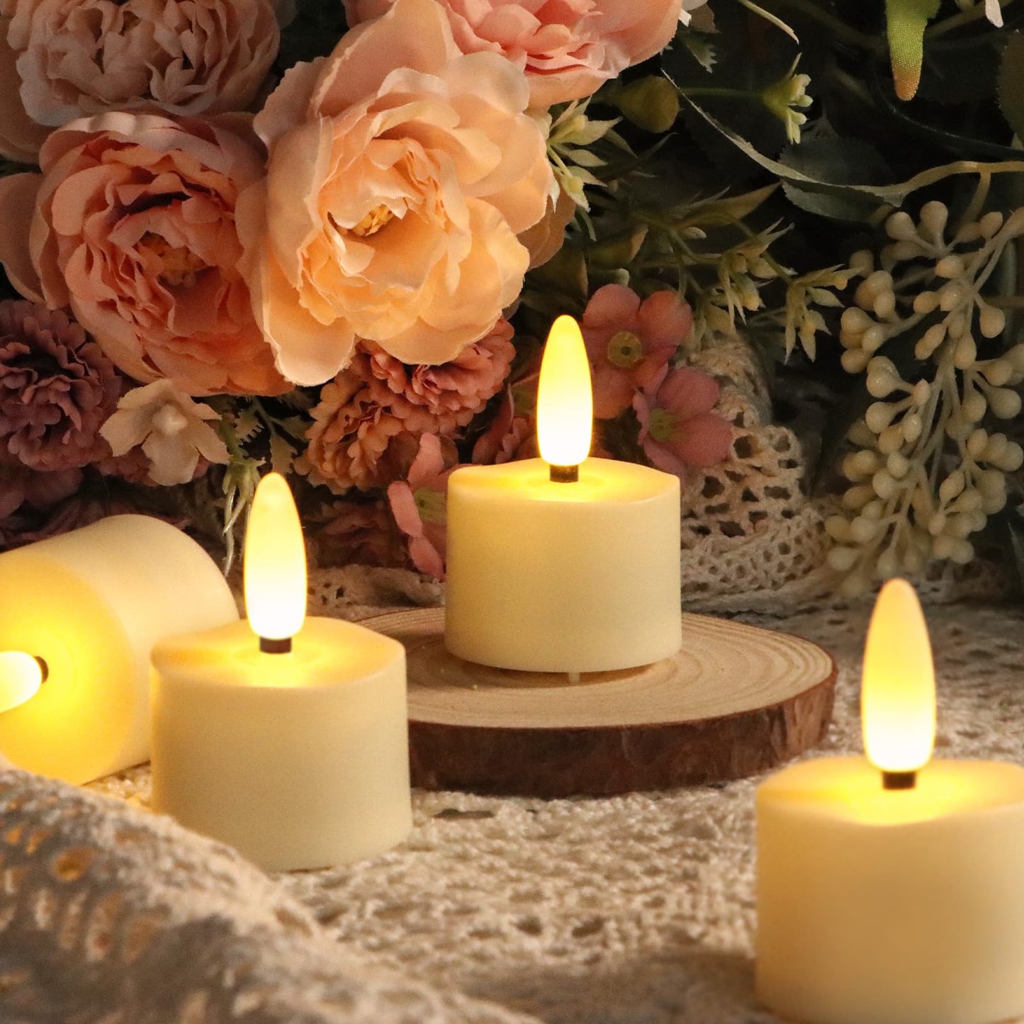 FREEPOWER Rechargeable Flameless Tea Lights Candles Flickering with Remote Timer, Black Wick Battery Operate LED Tealights for Home Decor, Party
