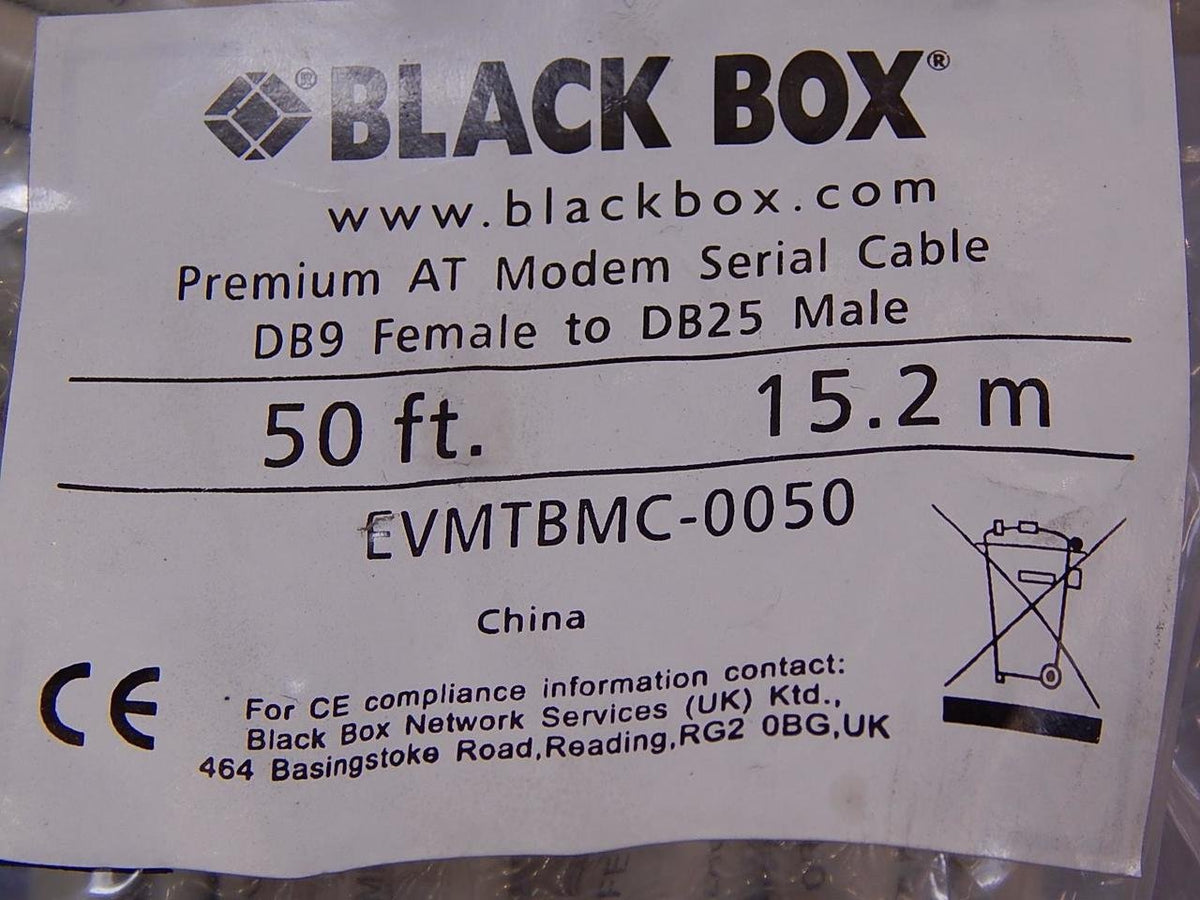 Black Box Premium RS232 at Modem Cable DB9F/DB25M 50Ft.