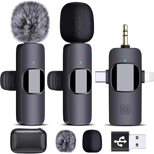 AMOOX Wireless Lavalier Microphone for iPhone Camera Live Streaming, Vlogging, Cordless Omnidirectional Clip Mic, Plug-Play Microphone for Interview