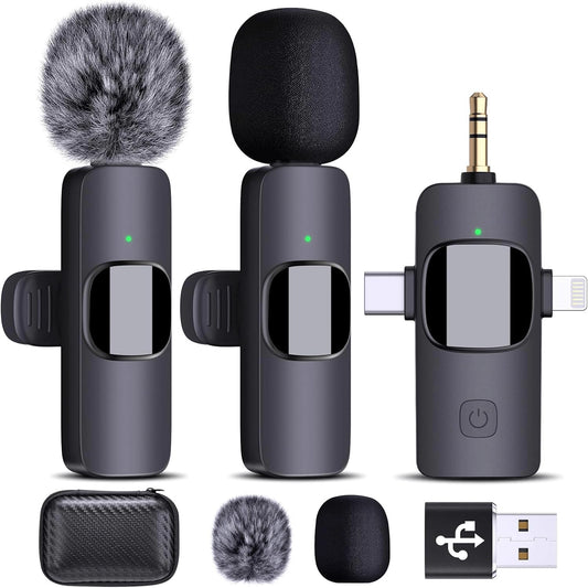AMOOX Wireless Lavalier Microphone for iPhone Camera Live Streaming, Vlogging, Cordless Omnidirectional Clip Mic, Plug-Play Microphone for Interview