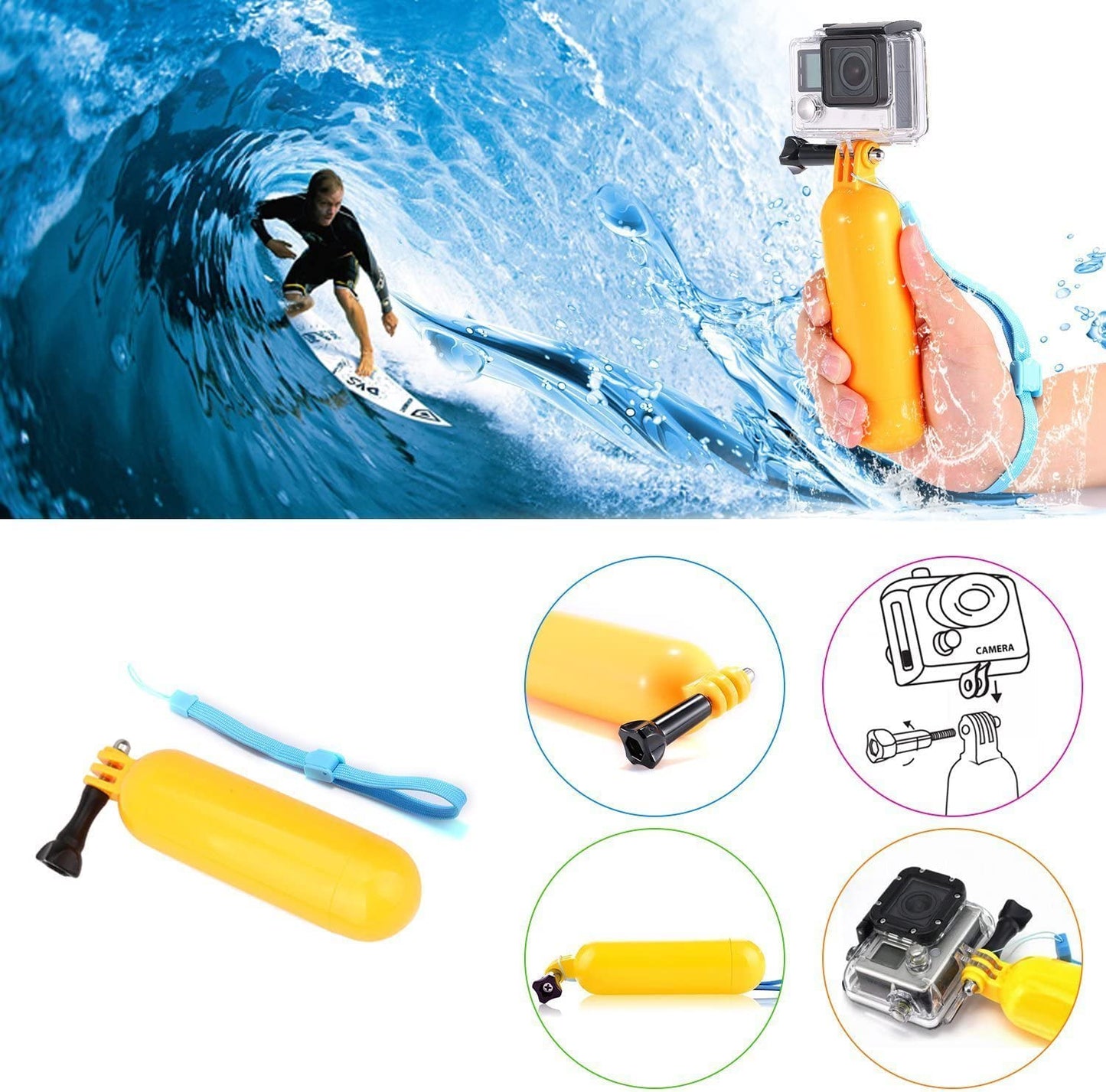 VVHOOY Universal Action Camera Accessories Bundle Head Chest Strap Mount/Selfie Stick/Floating Hand Grip Compatible with Dragon Touch/AKASO EK7000