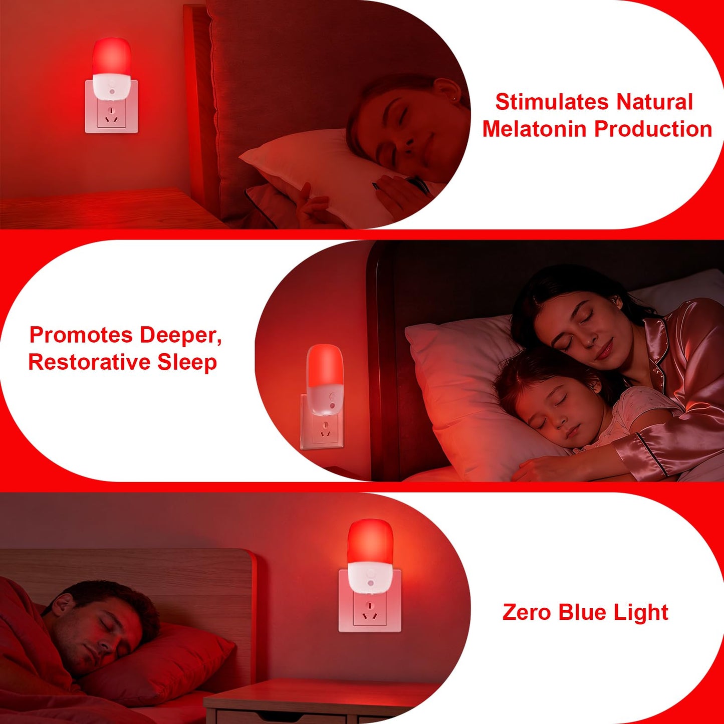 670nm Red Light Night Light for Sleep, Dusk to Dawn Sensor, 4 Pack