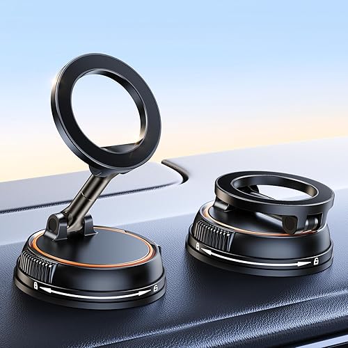 xuenair Vacuum Phone Holder for Car Dashboard Navigation Phone Holder Mount Magnetic, 360 Rotatable Hands Free Magsafe Car Mount Suction for Dash