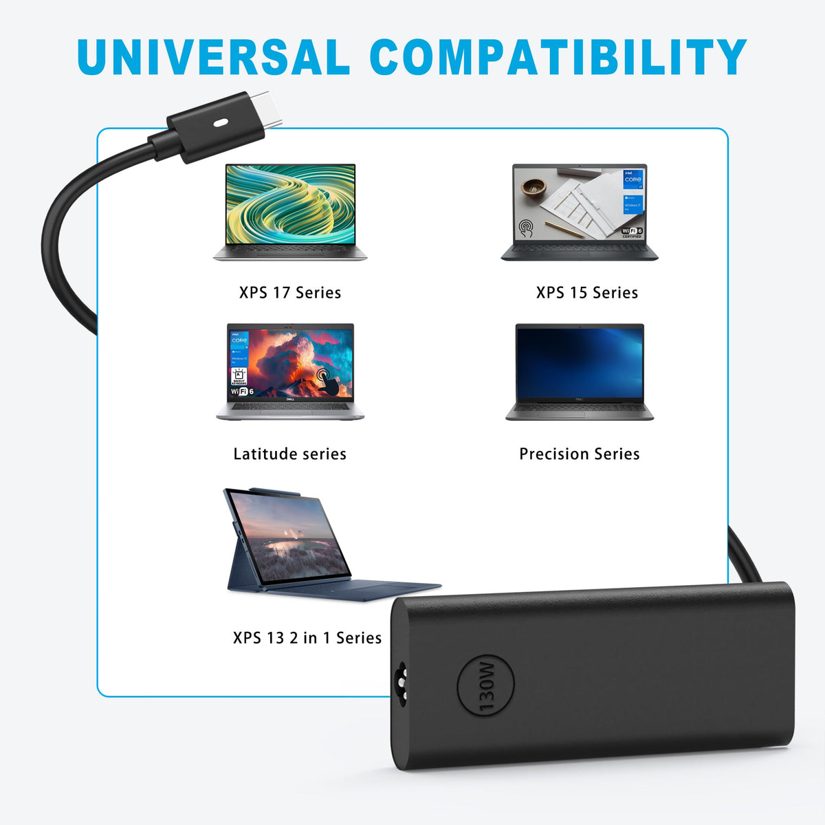 NELEBUTO 130W USB C Laptop Charger Compatible with Dell XPS