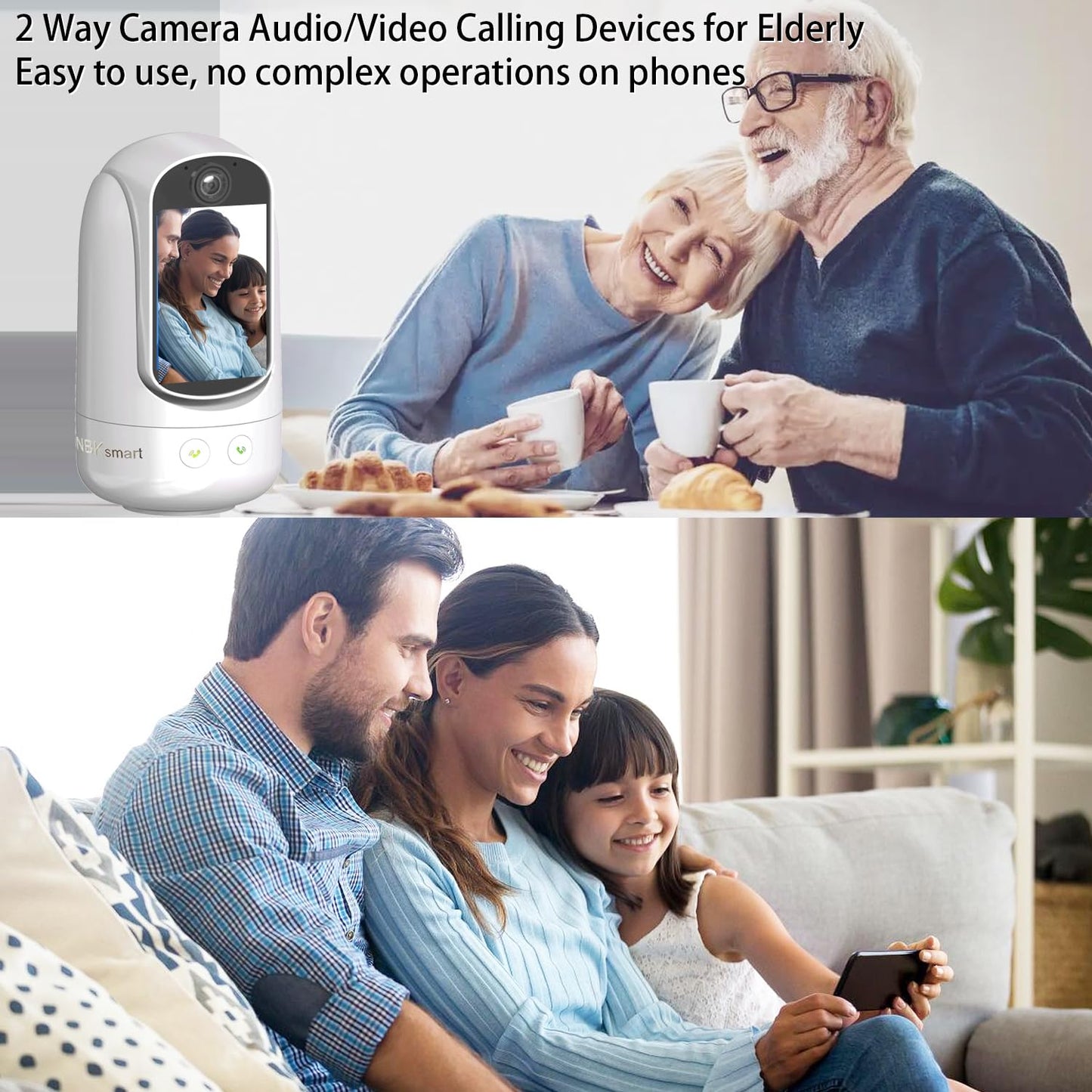 NBKsmart 2-Way Video/Audio Security Camera Screen WiFi AI Detection Puppy/Pet/Cat/Elderly/Dog Monitor Wireless Facetime Cam Voice Phone APP Controlled