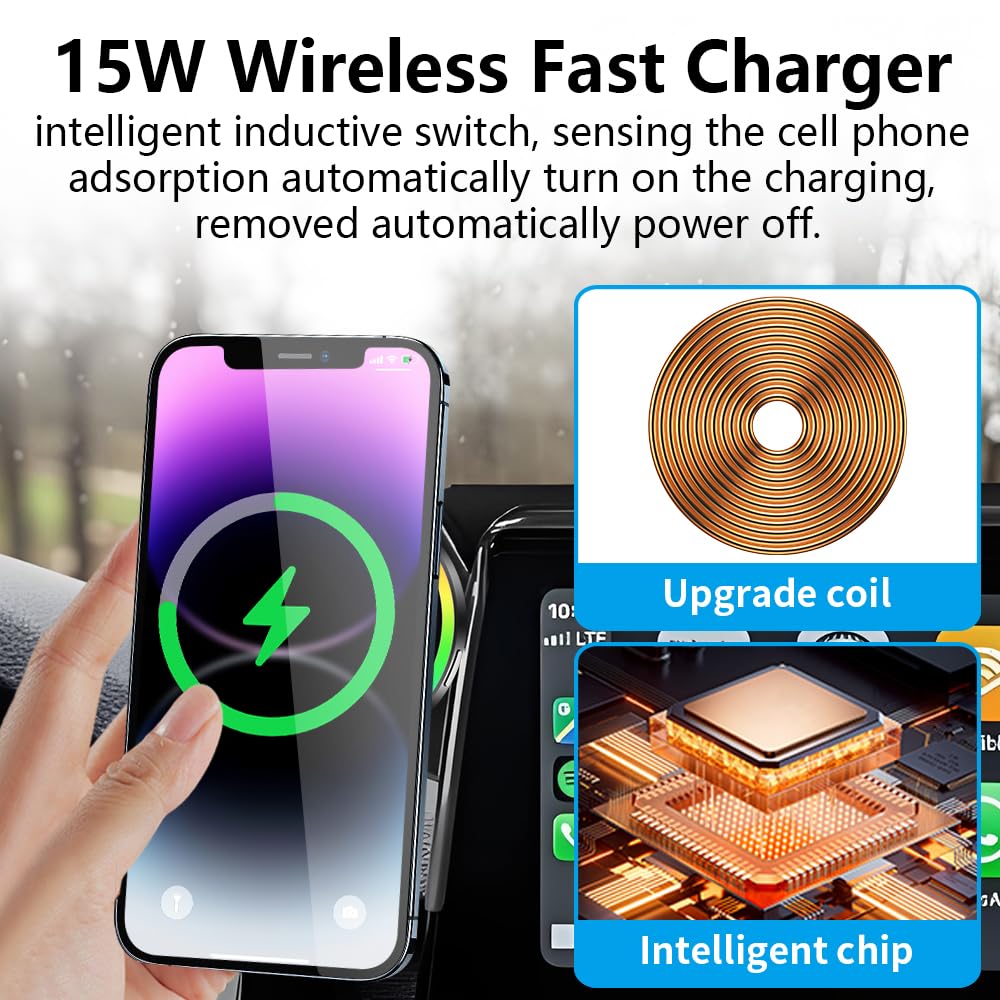 LUNQIN Car Magnetic Phone Mount for Kia Seltos 2021 2022 2023 Auto Interior Accessories Best Cellphone Holder Fast 15W Wireless Charger Cell Phones