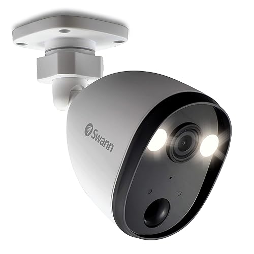 Swann Outdoor Home Security Camera, Spotlight, Weatherproof, Color Night Vision, Heat & Motion Sensor Light, 2-Way Talk and Siren, SWIFI-SPOTCAM-GL