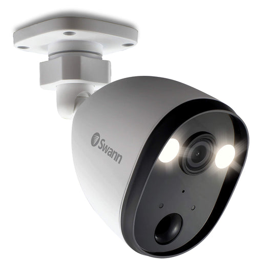 Swann Outdoor Home Security Camera, Spotlight, Weatherproof, Color Night Vision, Heat & Motion Sensor Light, 2-Way Talk and Siren, SWIFI-SPOTCAM-GL