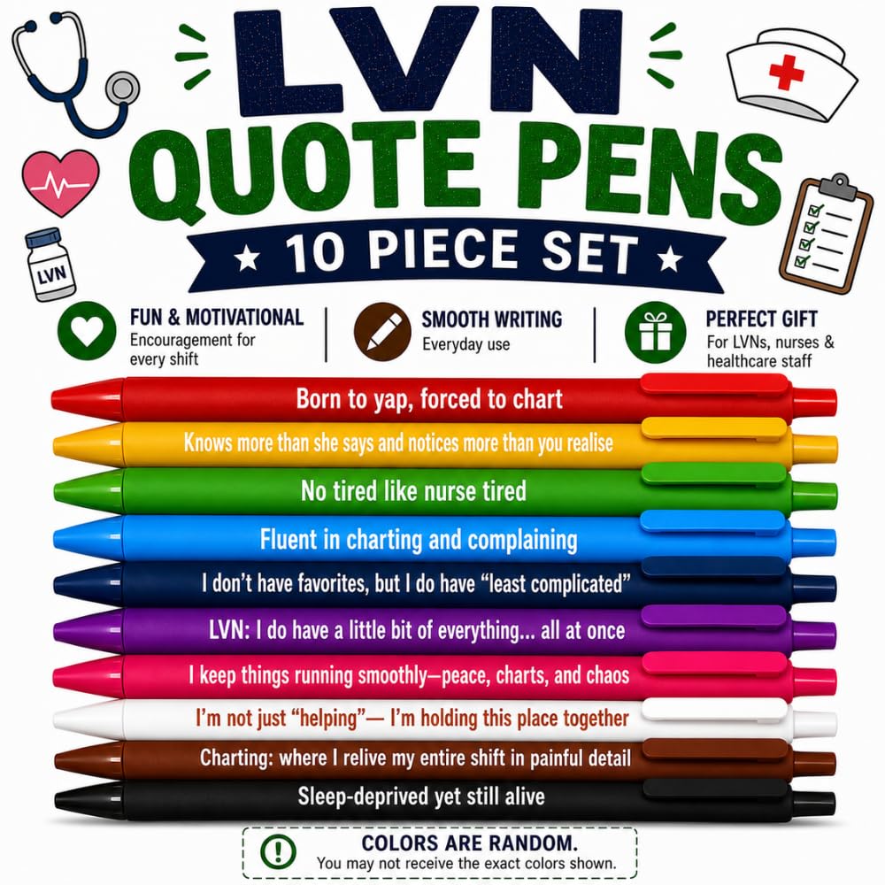 10PC Licensed Vocational Nurse Writing Pens Bulk Gift Set Funny Cute LVN Nurses Nursing RN CNA Medical Staff Pen Office School Journal Planner Desk