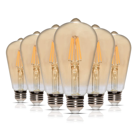 Simba Lighting LED Edison Vintage Filament ST21 6W Bulbs E26, 2200K, 6 Pack