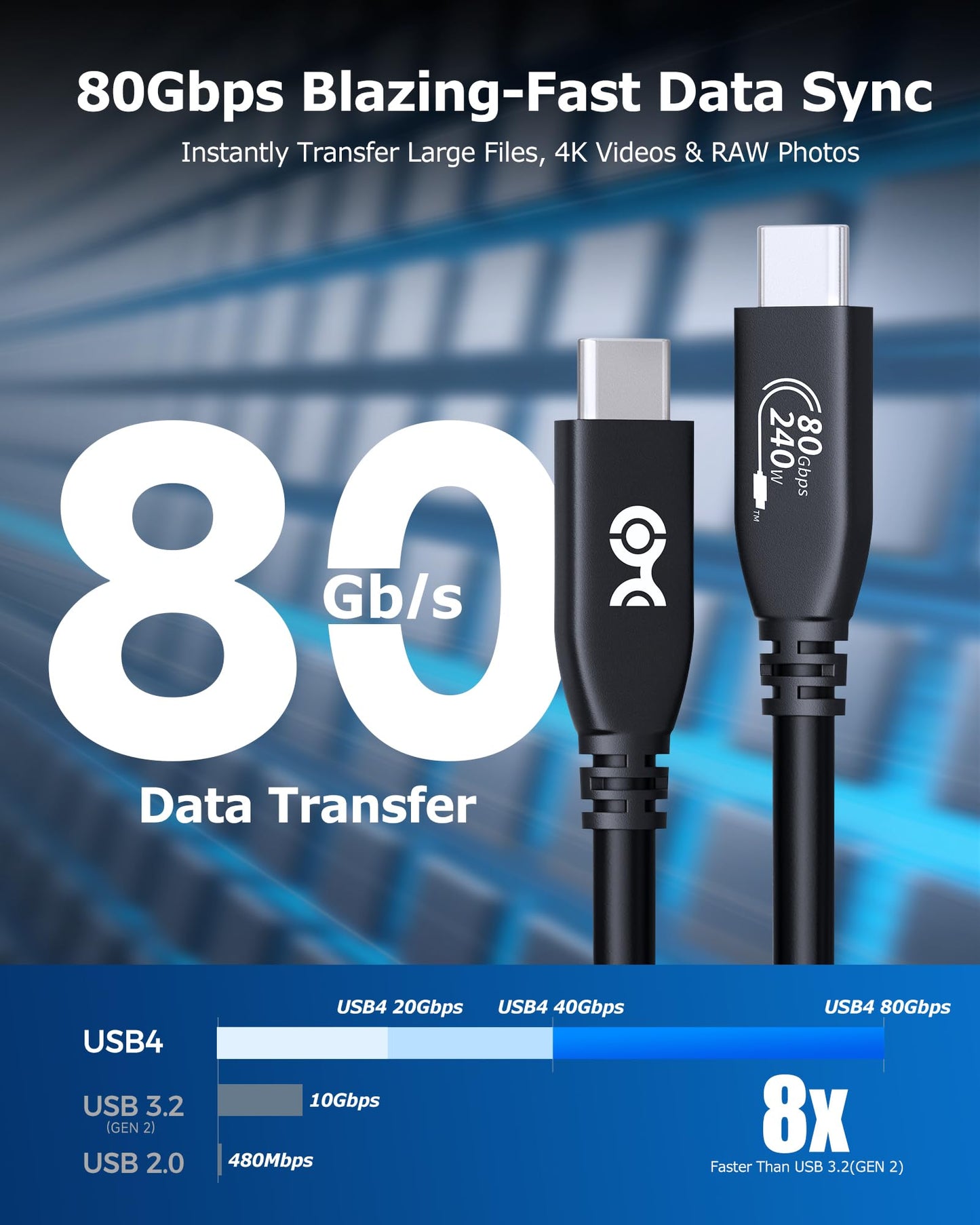 Cable Matters [USB-IF Certified] 80Gbps USB 4 Cable - 4.9ft, Supports Up to [8K@120Hz / 4K@480Hz Video, 240W Charging, 80Gbps Data Transfer] USB4