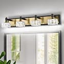 Bicrink 4 Light Bathroom Vanity Light, Dimmable Crystal Modern Bathroom Light Fixtures Over Mirror, Gold and Black Modern Vanity Light, Elegant Water