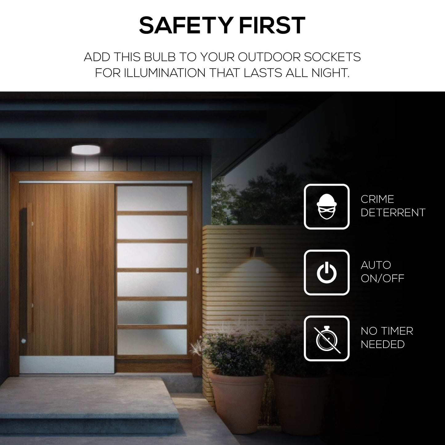Amazon Basics A19 Dusk to Dawn Sensor LED Outdoor Light Bulbs, 60W Equivalent, Energy-Efficient 9W, Daylight 5000K, E26 Base, Auto On/Off, Porch
