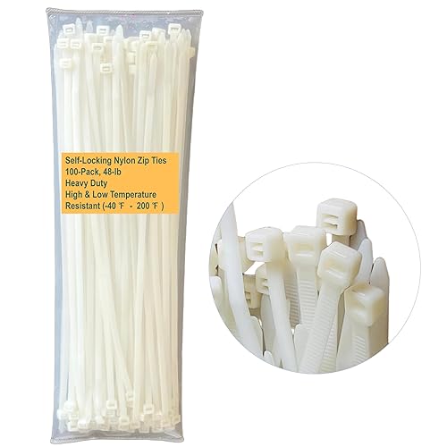 Heavy-Duty Self-Locking Nylon Zip Ties 100-Pack (10.24"), 48lb Tensile Strength, Extreme Temp (-40? to 200?), UV & Weather Resistant Indoor Outdoor
