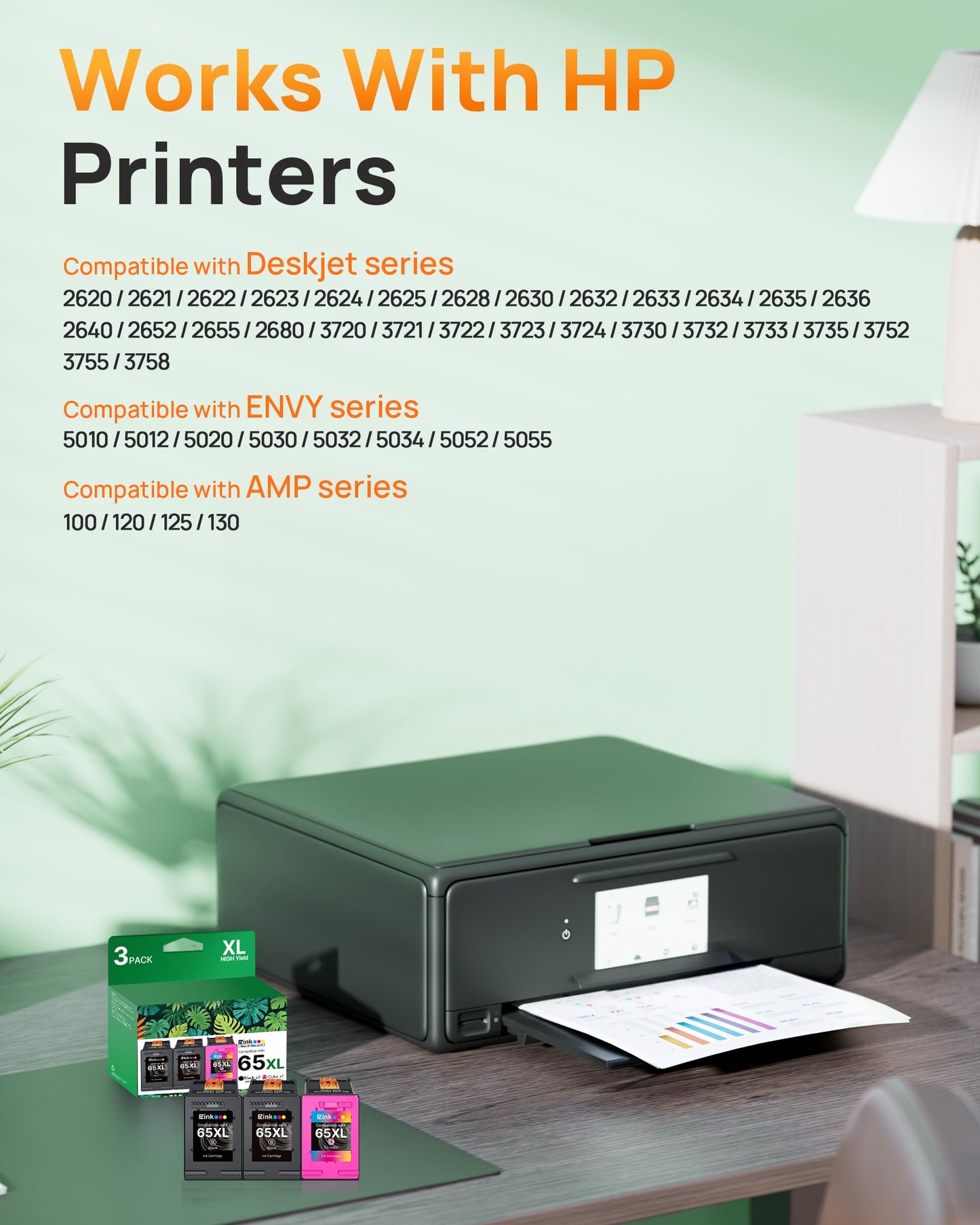 65XL 65 Ink Cartridges Black/Color Combo Pack Replacement for HP 65 65XL Ink Cartridges Work for HP DeskJet 3755 3772 3752 3700 3722 2600 2622 Envy