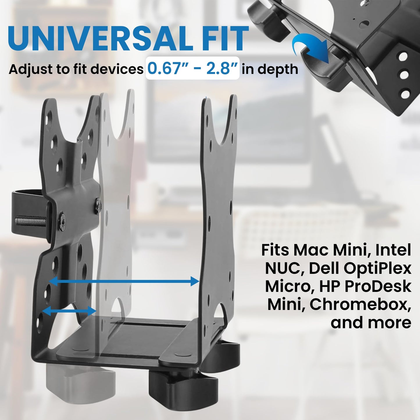 Mount-It! Adjustable Thin Client Mini PC Mount - Under Desk, Wall, Pole, or VESA Monitor Stand - Fits Mac mini, Small CPUs, Thin Clients, Docking