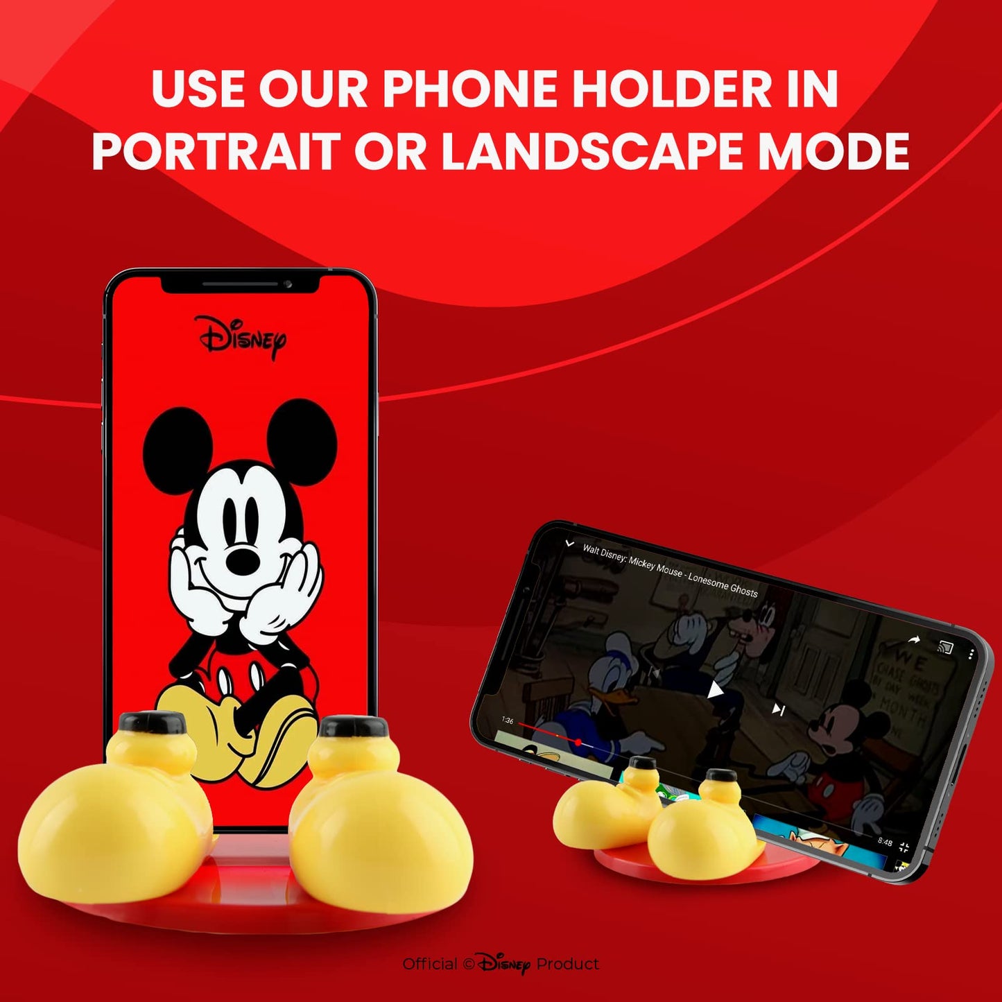 Disney Mickey Mouse and Friends Feet Cell Phone Stand with Bonus Decal Sticker- Cell Phone Holder for Home/Office-Universal Desk Phone Stand