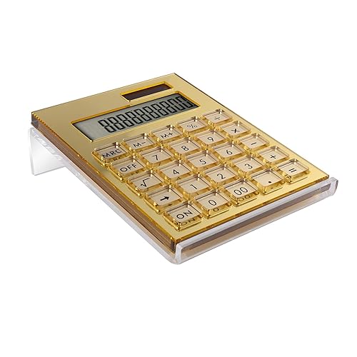 EXPUTRAN Acrylic Calculator with Stand, Battery and Solar Hybrid Powered Basic Calculator 12-Digit LCD Display,Home Office Desktop Accessories(Gold)