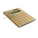 EXPUTRAN Acrylic Calculator with Stand, Battery and Solar Hybrid Powered Basic Calculator 12-Digit LCD Display,Home Office Desktop Accessories(Gold)