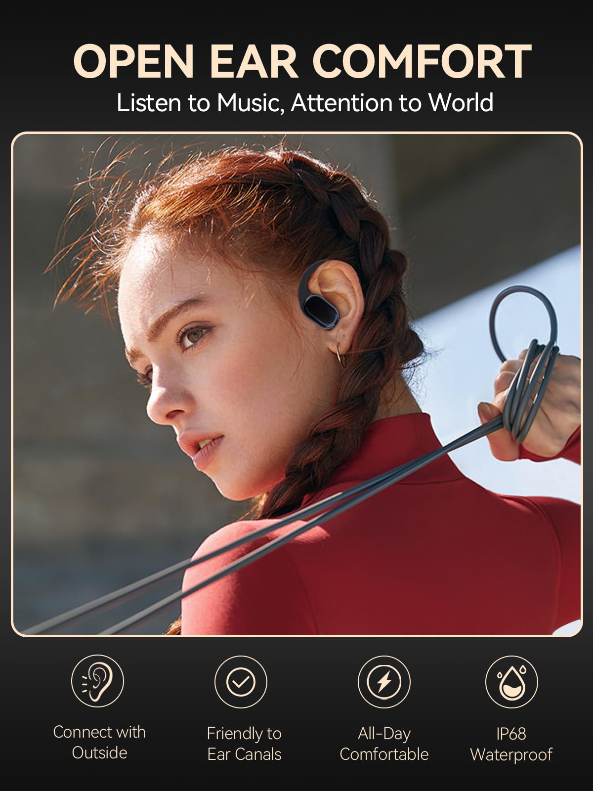DEMICEA True Wireless Bone Conduction Earphones, OWS Open Ear Headphones with Earhooks, Bluetooth 5.3, Up to 60H Playtime with Case, IP68, AAC/SBC