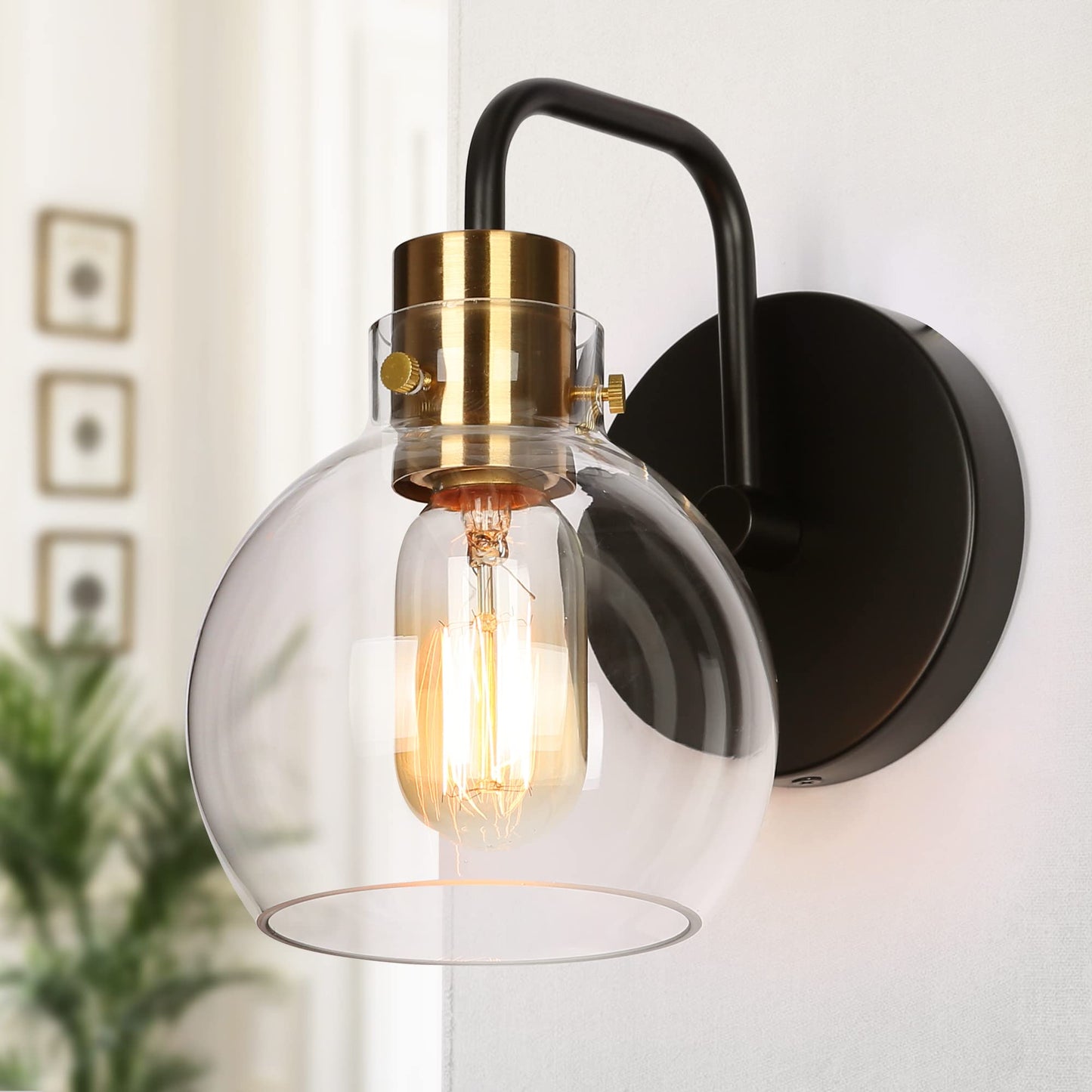 classy leaves Wall Sconces, 1-Light Black Bathroom Light Fixtures with Electroplated Gold Brass Socket, Farmhouse Black and Gold Sconces Wall