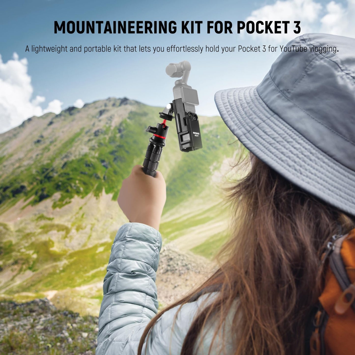 NEEWER Basics Tripod & Extension Adapter Compatible with DJI Osmo Pocket 3, 4 in 1 Mountaineering Kit, Mini Flexible Tripod/Expansion Cage Frame/Mount