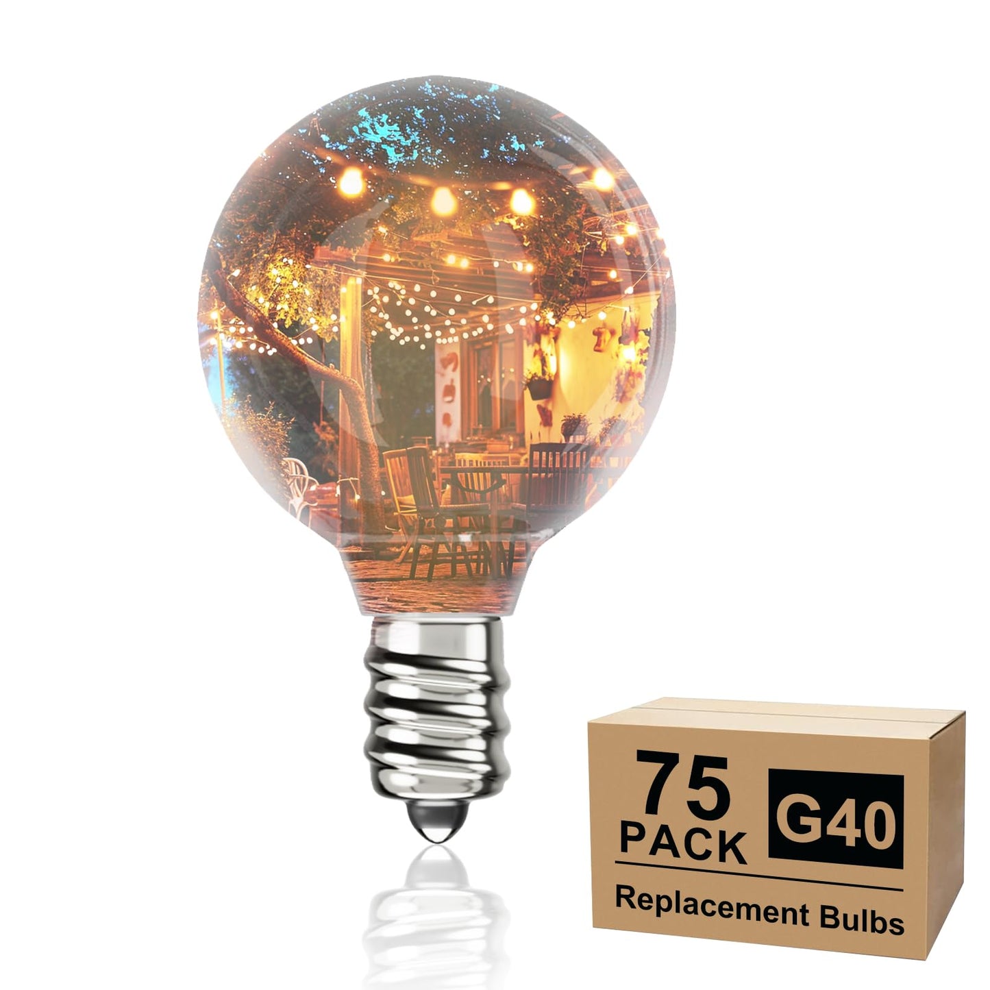Svater G40 LED Replacement Bulbs for Outdoor String Lights, 75 Pack Dimmable Shatterproof Globe Bulbs, E12/C7 Screw Base Edison Light Bulbs for Indoor
