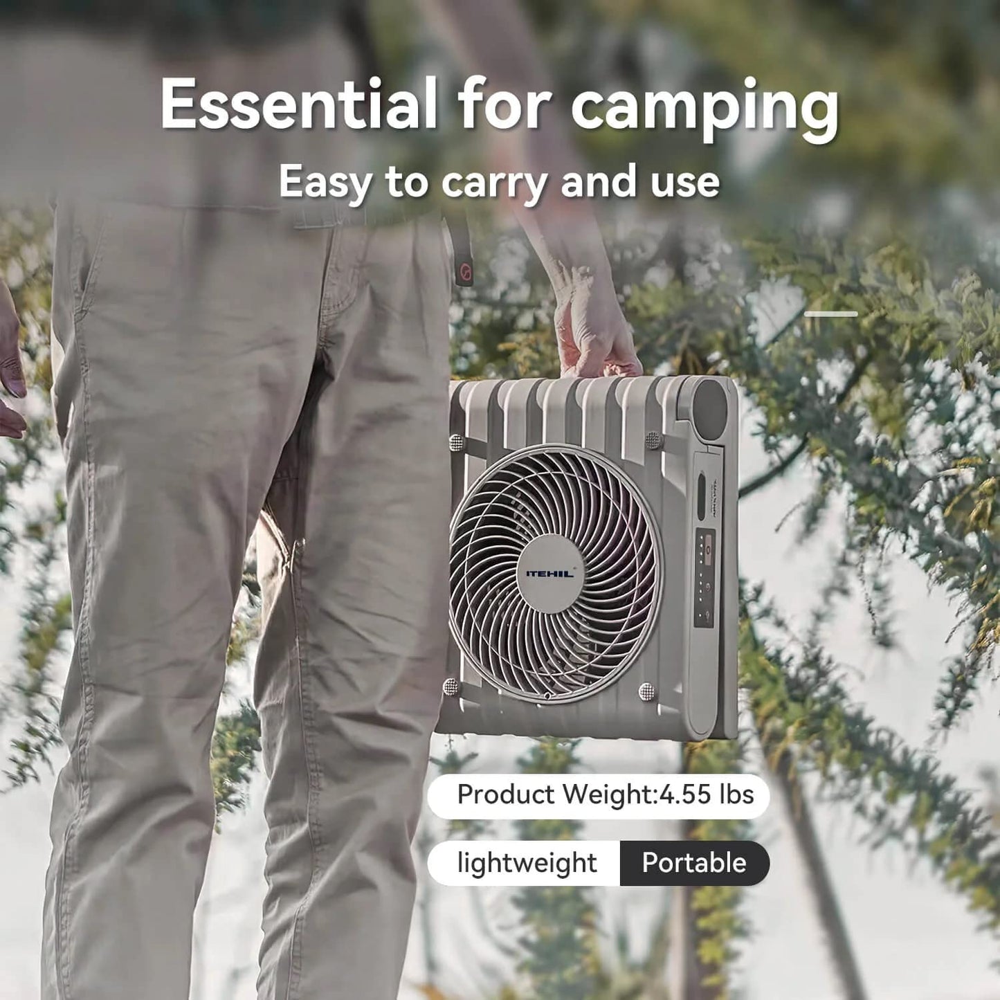 ITEHIL Portable Solar Fan Rechargeable for Camping,10000mAh Rechargeable Battery,Solar charging,4 Speed,4 Timers USB Fan,Personal desk Fan