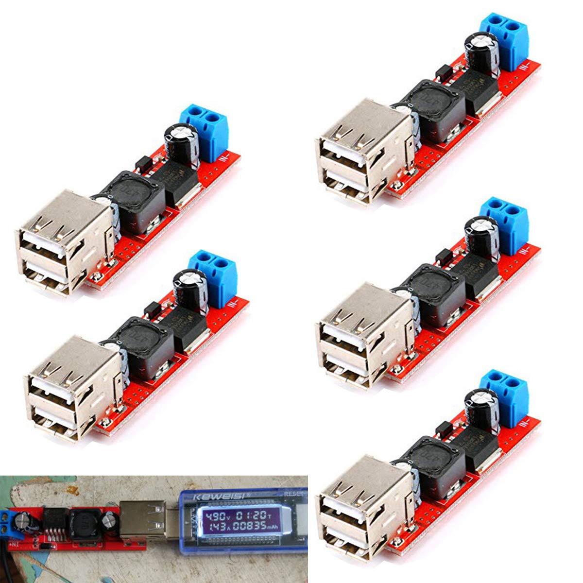 DAOKI 5Pcs Dual USB Step-Down Power Module LM2596 Double USB Step-Down Converter Module DC 6V-40V to 5V 3A Double USB Charge DC-DC 9V/12V/24V/36V…