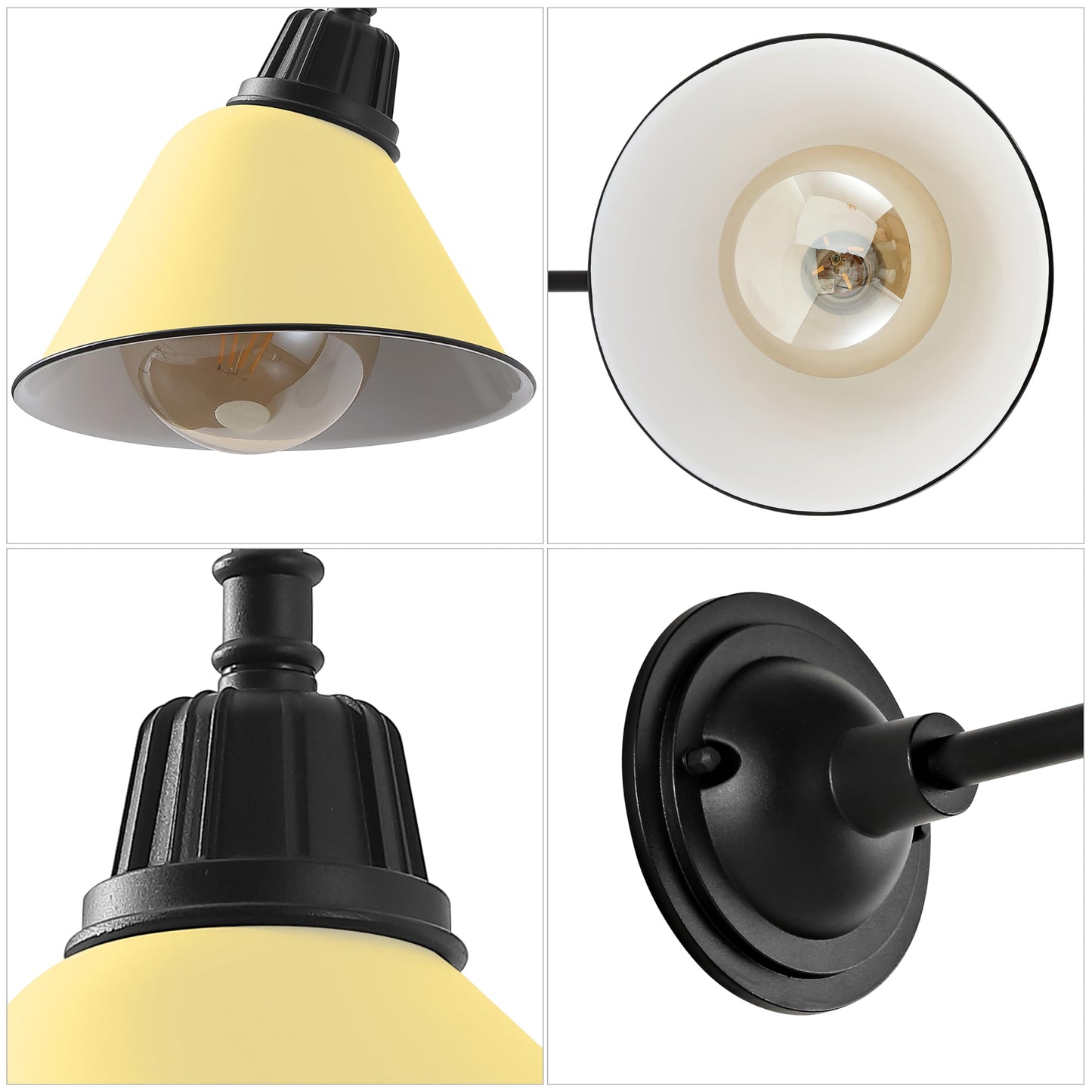 JONATHAN Y 9.63" Matte Yellow/Black 1-Light Farmhouse Outdoor Sconce, Industrial LED Wall Light, Gooseneck Arm Barn Lamp with Metal Bell Shade