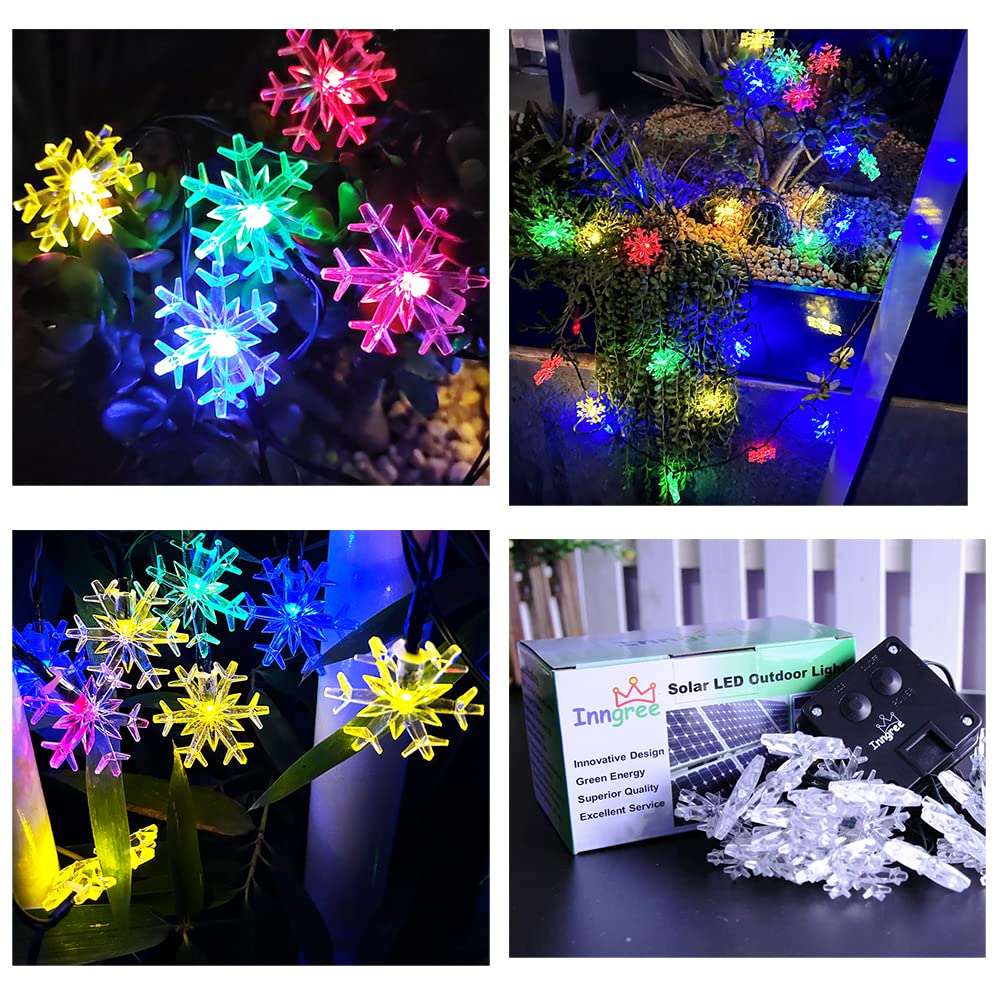 Inngree Solar Christmas Lights Outdoor Waterproof Decorations 20 Ft 30 LED Snowflake String Fairy Lights with 8 Lighting Modes for Wedding, Party