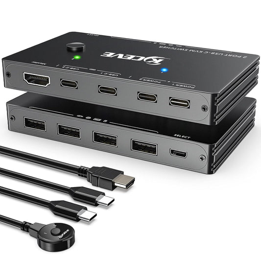 USB-C KVM Switch 2 Monitors 1 Computer, 2 Ports Type-C USB-C Switcher Support 4K@60Hz for 2 PC Share Keyboard Mouse and Monitor, Suppprt PD Fast