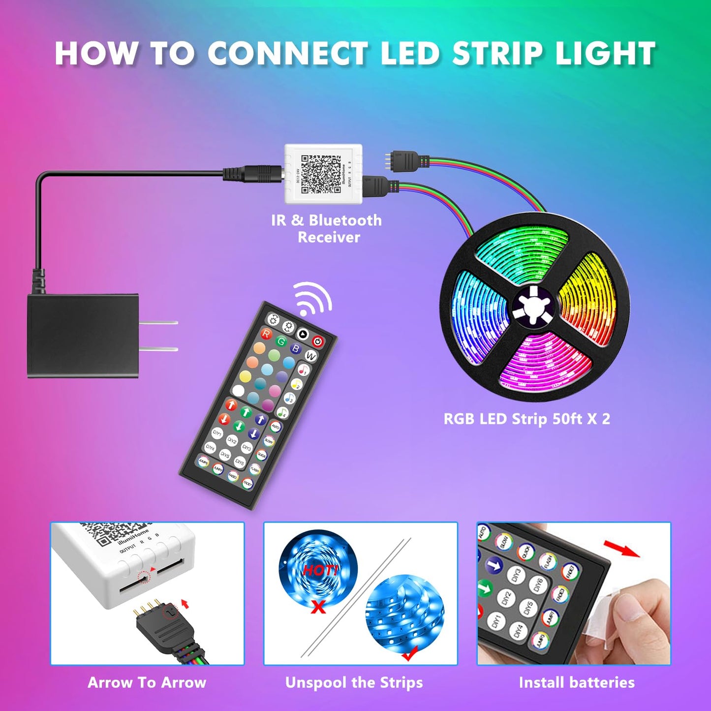 Nexillumi Led Lights for Bedroom 100ft Music Sync Color Changing Led Strip Lights Smart with Remote and App Control Built-in Mic for Party Home Room