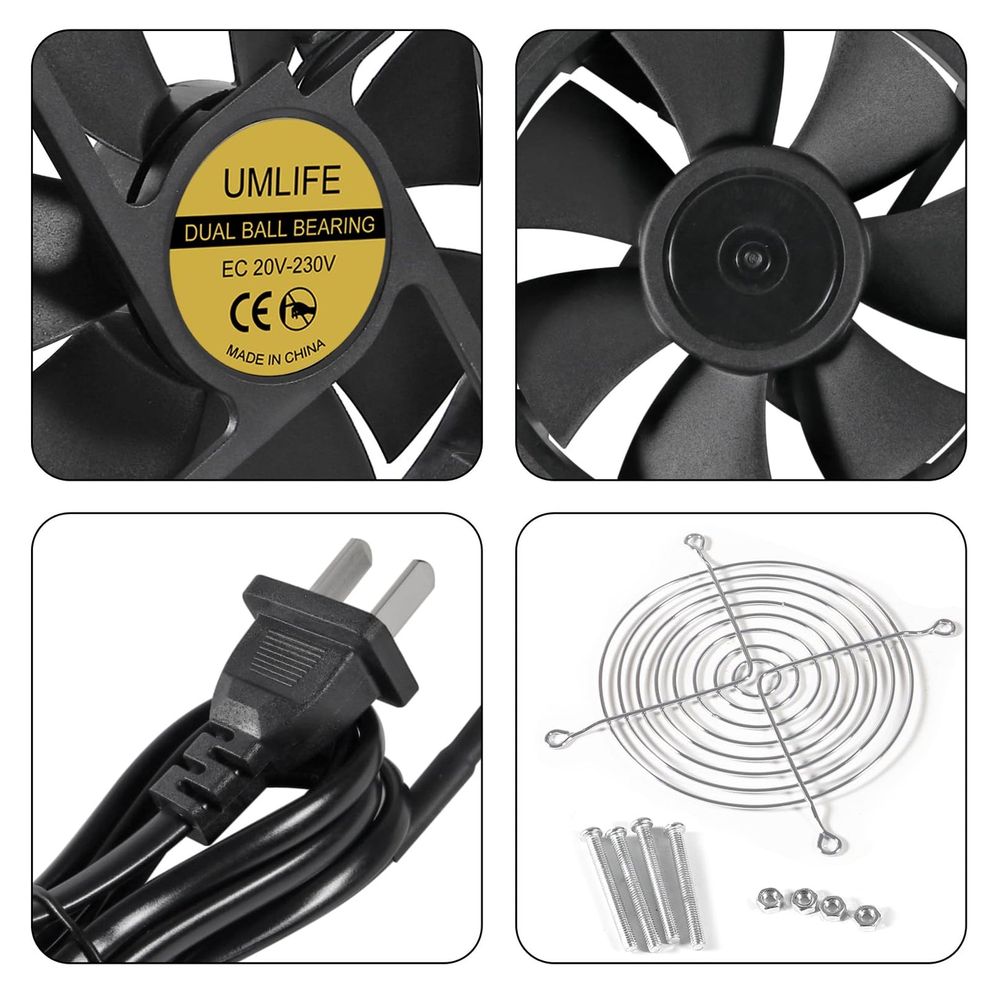 UMLIFE 2PACK EC 120mm x 25mm Dual Ball Bearings 120mm x 120mm x 25mm DIY Cooling Ventilation Exhaust Fan 110V 115V 120V 220V 240V AC Axial Case Muffin