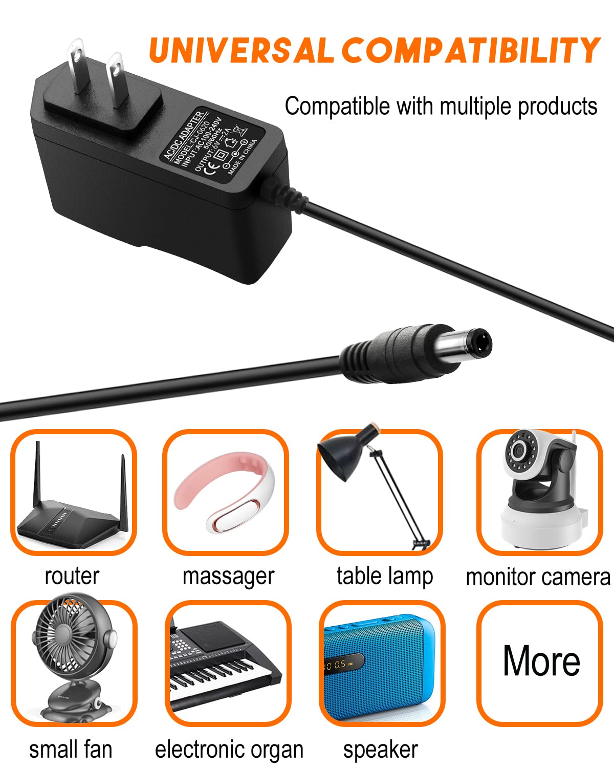 6V 2A Power Supply Adapter 12W Universal AC Adapter AC 100-240V to DC 6V 2000mA Power Adapter with 5.5mmx2.5mm Tip for 2000mA 1500mA 1000mA 800mA…
