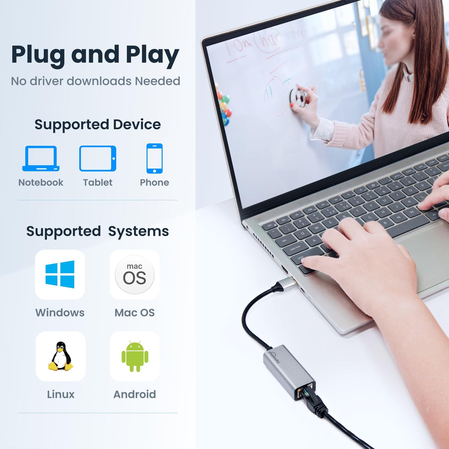 USB A Ethernet Adapter 2 Pack,2Pcs USB A to Ethernet Gigabit Network Adapter Compatible with Windows, MacOS, Linux, and More USB A to RJ45