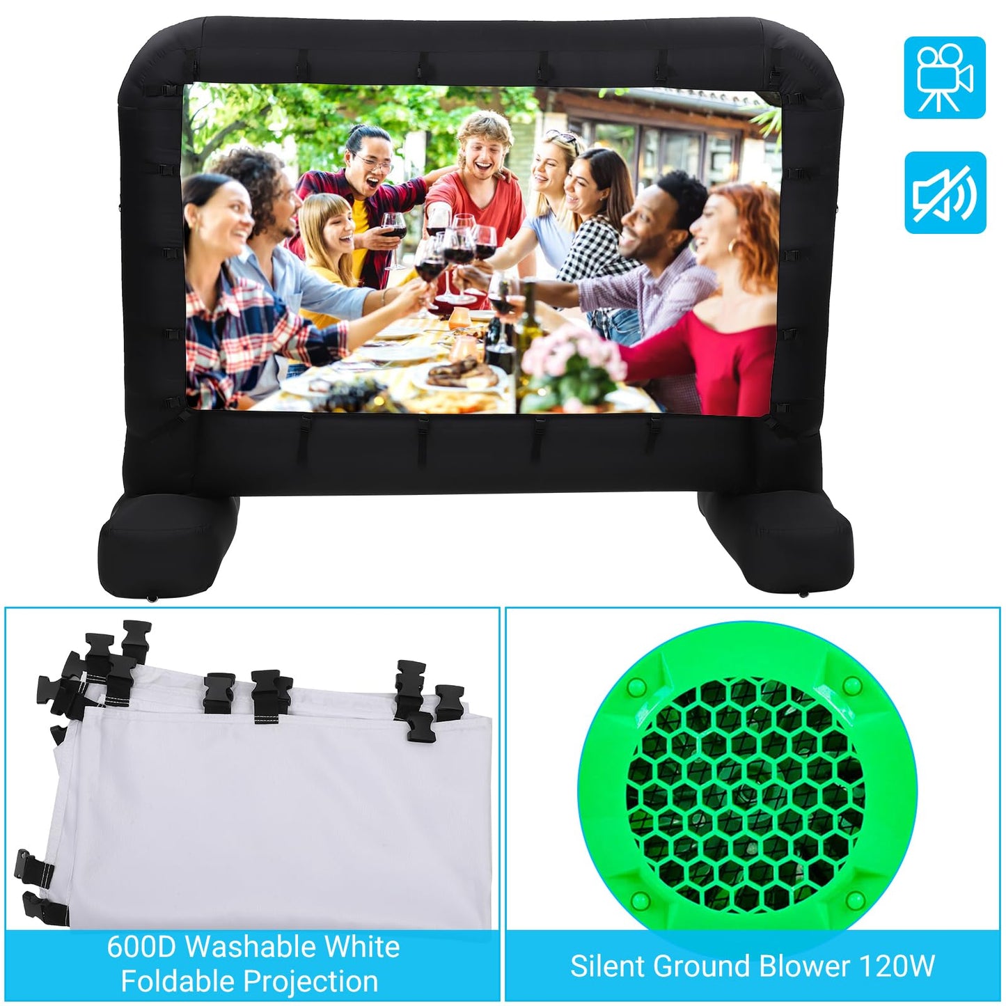 Hipicute 14Ft Inflatable Projector Screen, Outdoor Movie Screen Support with Quiet Air Blower and Storage Bag Support Front and Rear Projection