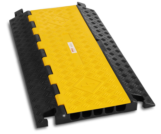 Pyle Durable Cable Protective Ramp Cover - Supports 33000lbs Five Channel Heavy Duty Cord Protection w/Flip-Open Top Cover, 31.5” x 17.5” x 1.77”