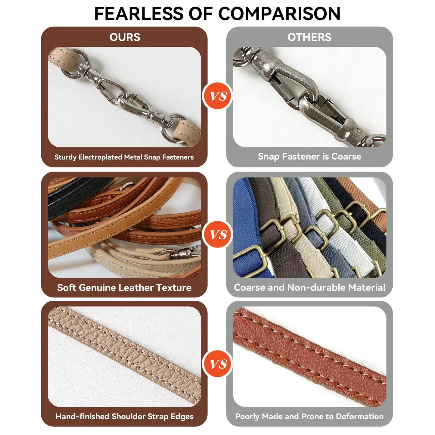 LUCKYCOIN Adjustable Leather Crossbody Strap 45"-53", Genuine Full-Grain Purse Strap & Replacement Strap for Phone Cases & Mini Bags, 360° Swivel Snap