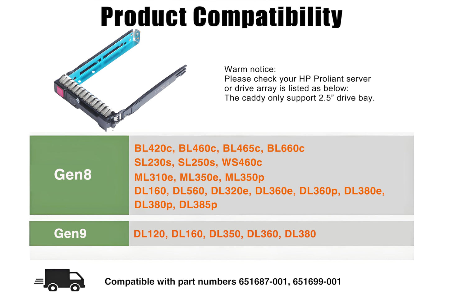 Hard Drive Bracket 651687-001 651699-001 SSD Bracket 2.5 Hard Drive Tray Caddy Compatible for HP Proliant DL320e DL360e DL360P DL380e DL380p DL385p