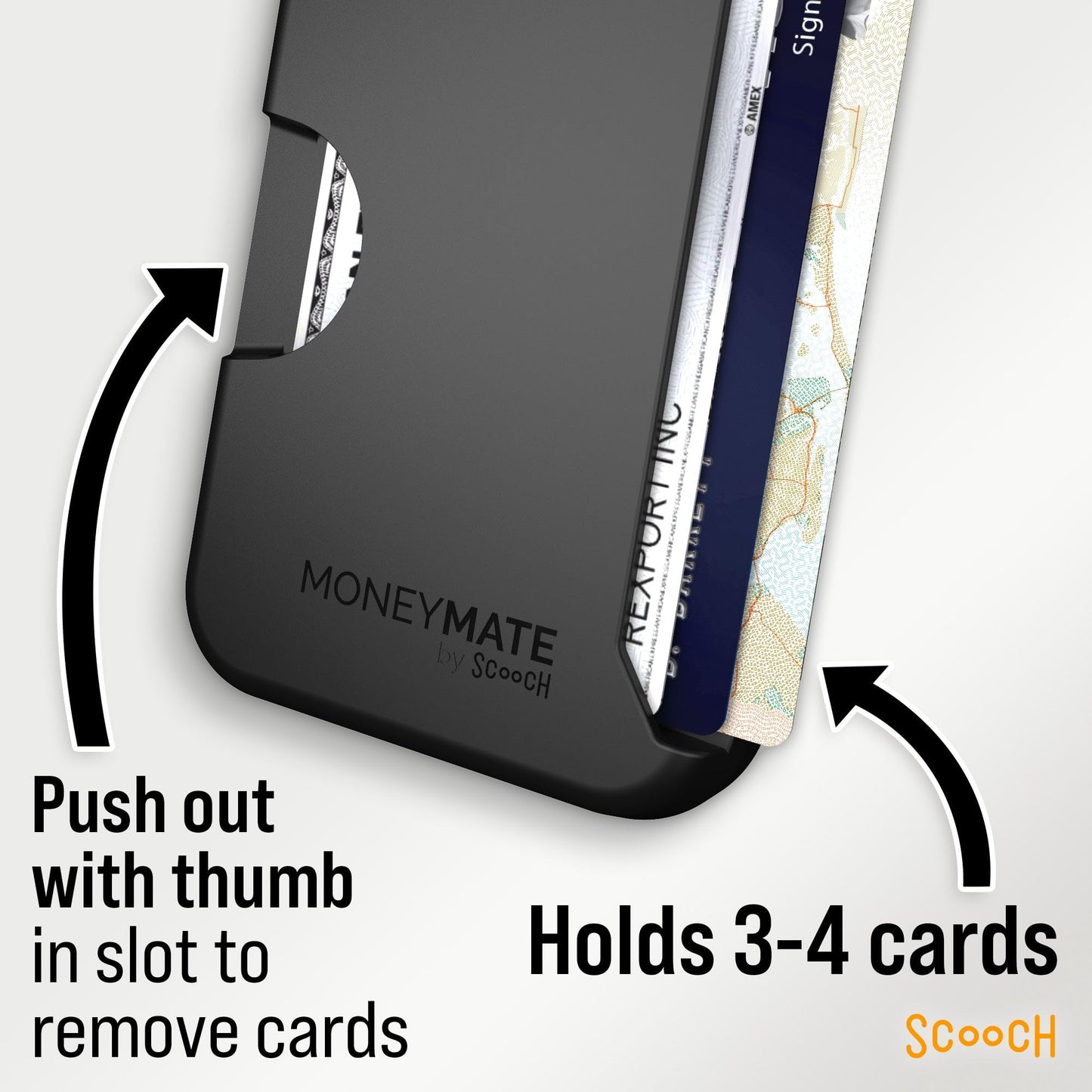 Scooch for iPhone 17e/16e Case with Card Holder, Moneymate [Defender Bundle] with 2 Screen Protectors, Camera Protector, Wingmount, Mounting Card