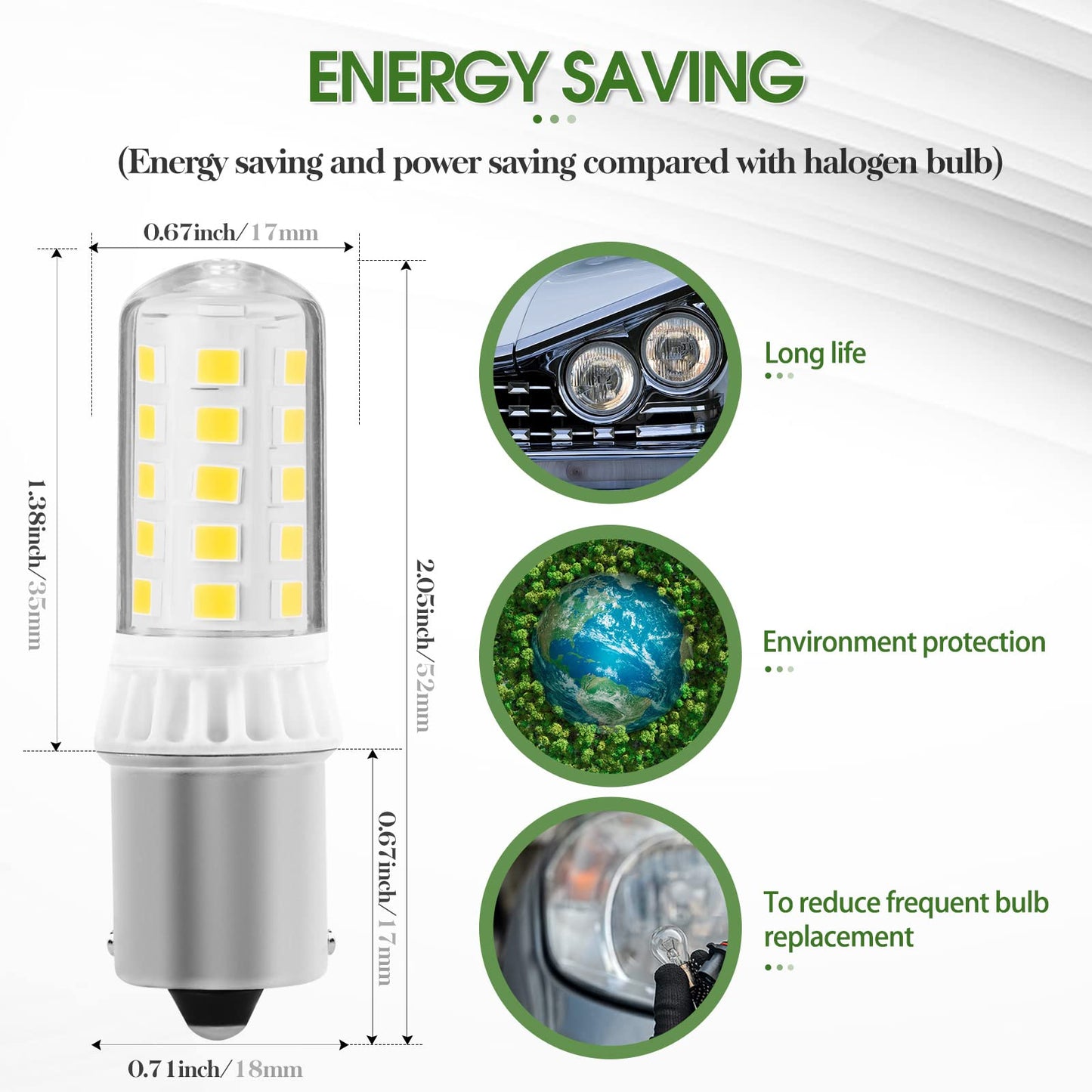 BA15S LED Bulbs 3W 350LM Daylight White 6000K LED Replacement for 12V Turn Signal RV Tail Camper Boat Trunk Interior Lights, DC Bayonet Single Contact