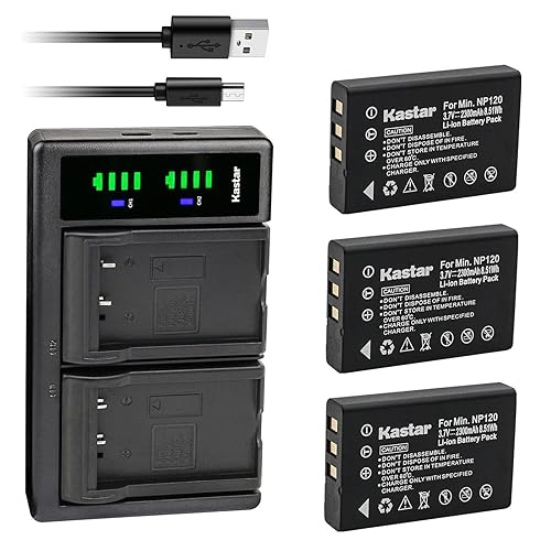 Kastar 3-Pack NP-120 Battery and LTD2 USB Charger Replacement for Zohulu 4K Infrared Night Vision 24.0 Megapixel