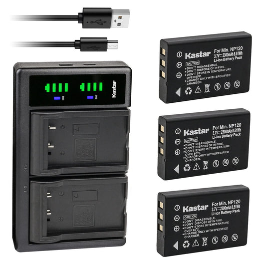 Kastar 3-Pack NP-120 Battery and LTD2 USB Charger Replacement for Zohulu 4K Infrared Night Vision 24.0 Megapixel