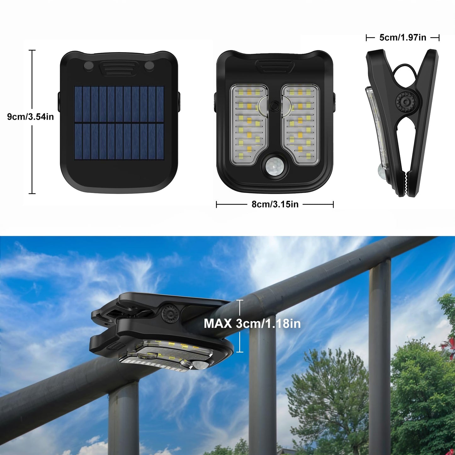 Tryme Small Solar Lights for Chain Link Fence Outdoor Motion Sensor Clip on Solar Lights for Garden Gate Deck Step Patio Camping 4 Pack