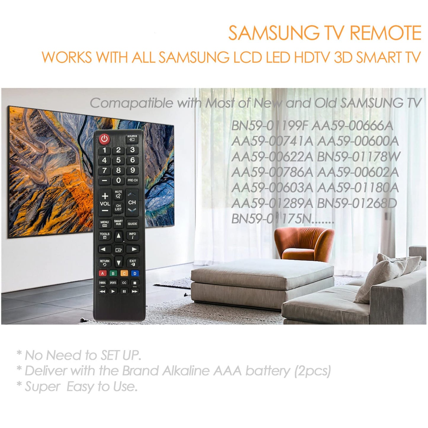 Universal Remote Control for Samsung TV Replacement for All LCD LED HDTV 3D Smart Samsung TVs Remote BN59-01199F AA59-00666A AA59-00741A BN59-01175N