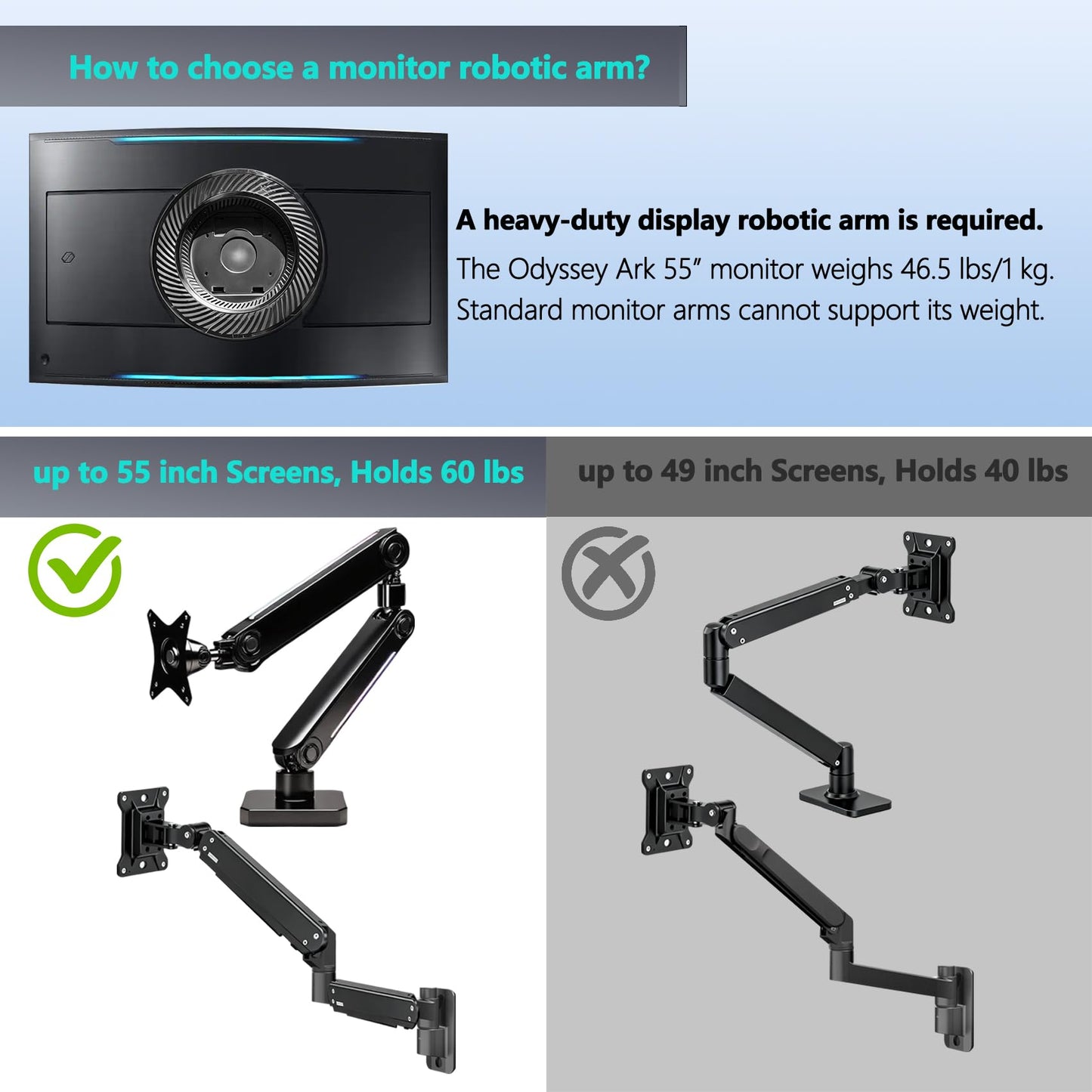 Tjweiqing Odyssey Ark 55 VESA Adapter compatible with Samsung 55" Odyssey Ark 2nd Gen LS55CG970NNXGO LS55BG970NNXGO Curved Monitor, 200*200mm VESA